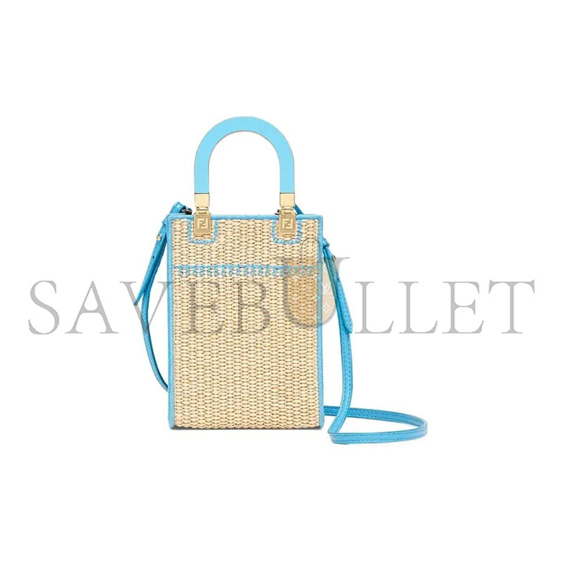 FENDI SUNSHINE MINI STRAW & LEATHER TOTE 8BS051AFQPF1ELX (18*13*6cm)